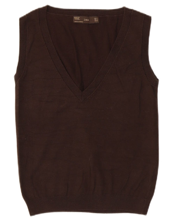 Zara Womens Vest Tank Top UK 12 Coton Marron Moyen