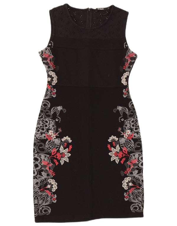 Desigual Robe fourreau sans manches pour femme UK 8 Petite Viscose Florale Noire