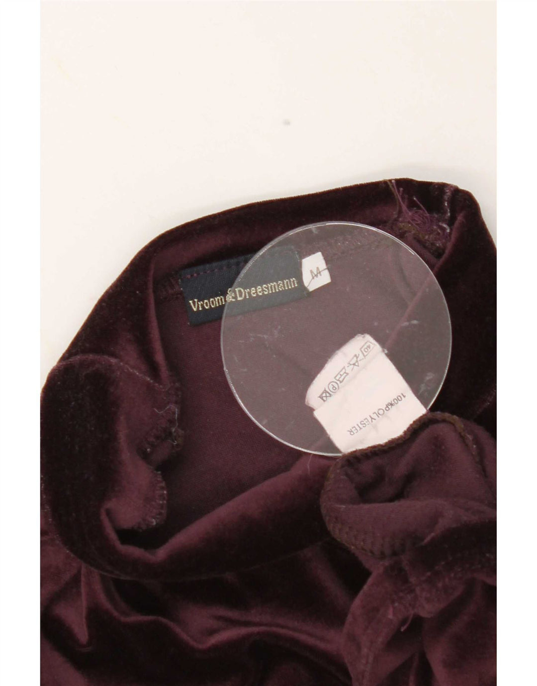 vintage Femme Velour T-Shirt Top UK 12 Polyester Bordeaux Moyen