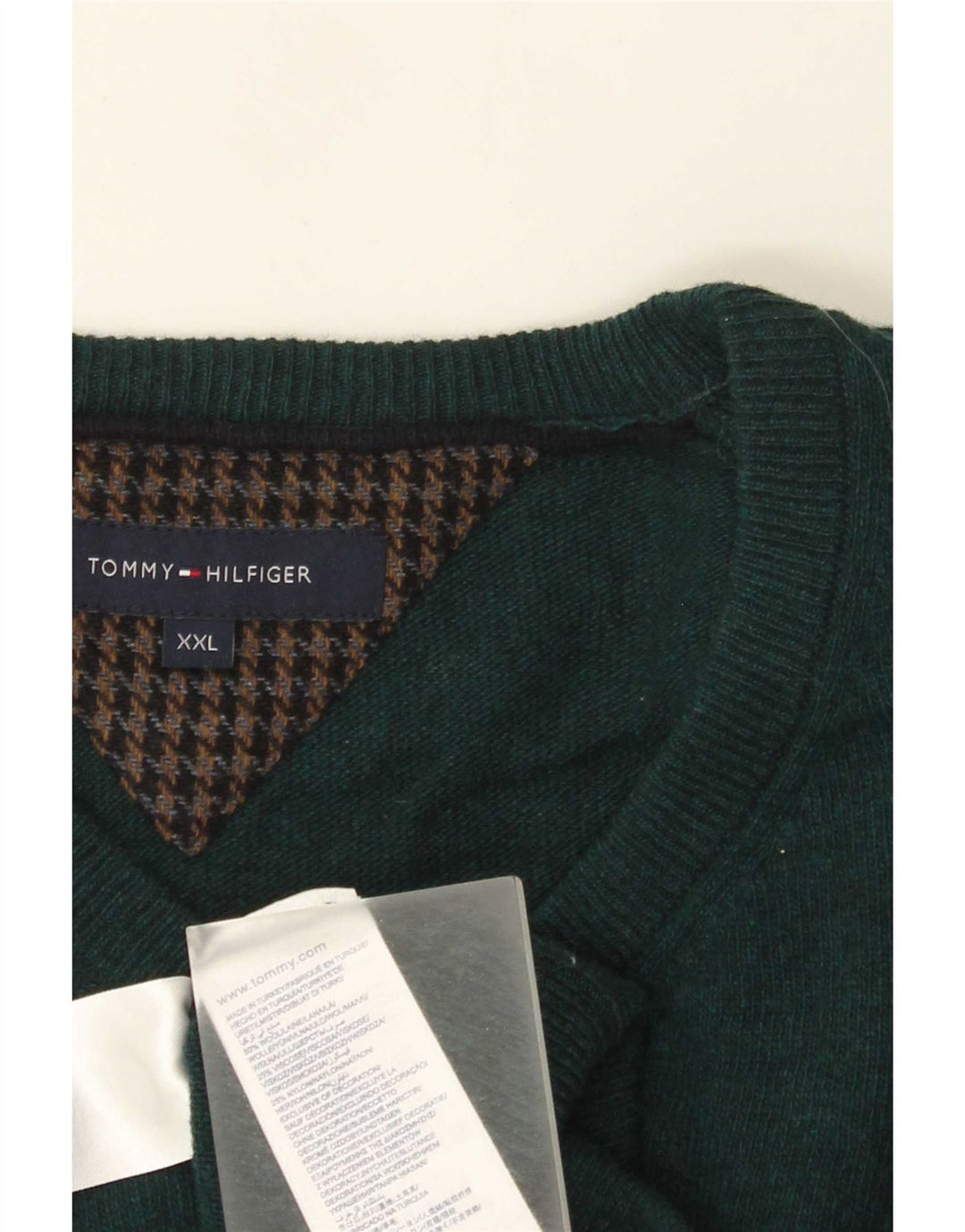 Tommy Hilfiger Pull col V pour homme en laine verte 2XL