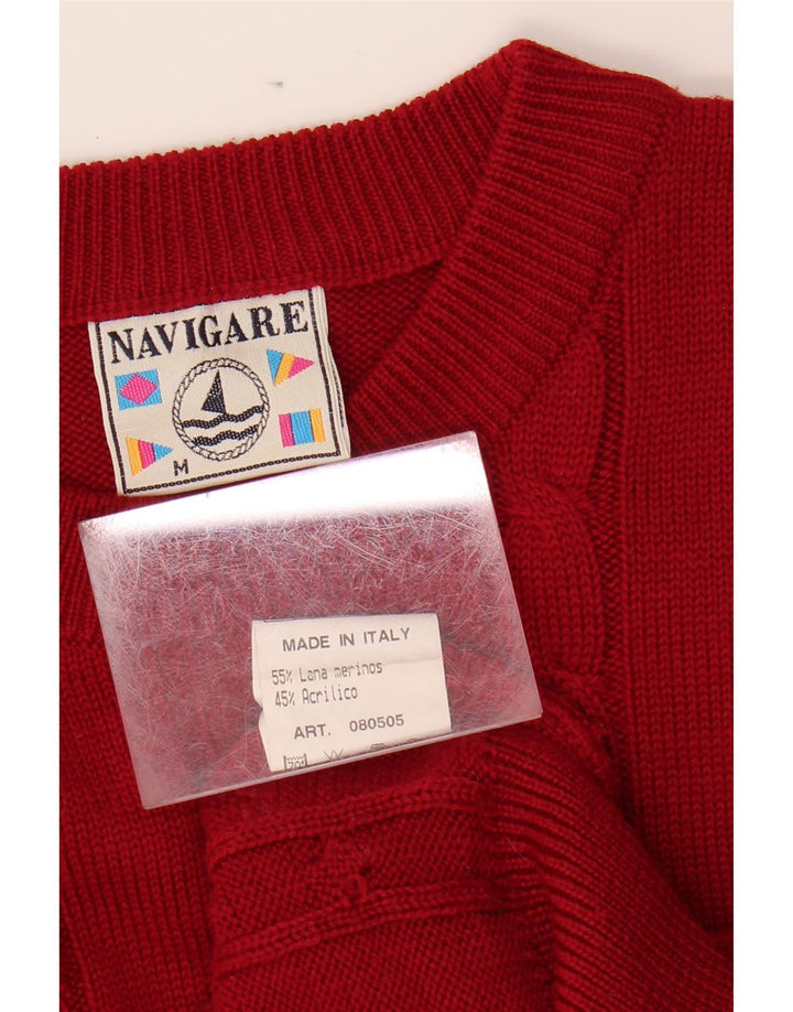 Navigare Pull à col rond pour homme en laine bordeaux moyen