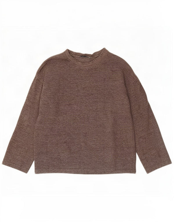 Zara Pull surdimensionné à col rond pour femme UK 10 Petit Gris Polyester