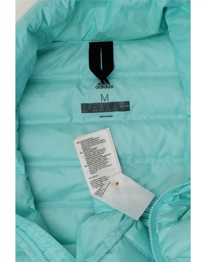 ADIDAS Womens Padded Jacket UK 12/14 Medium Blue Polyester