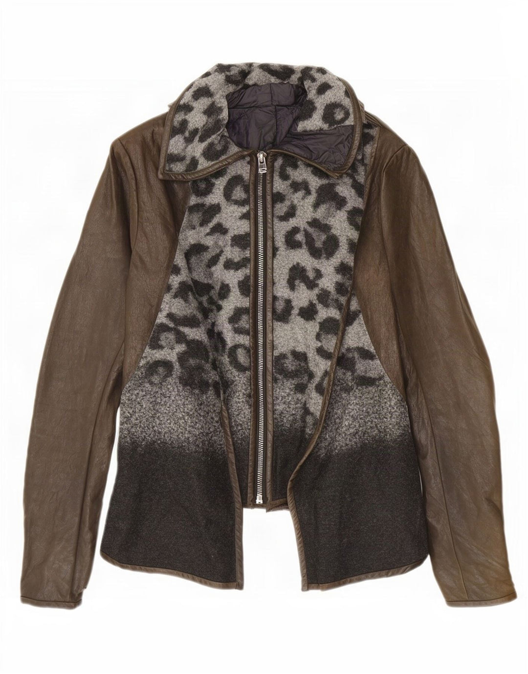 Veste en cuir femme vintage UK 10 Petit imprimé animal brun