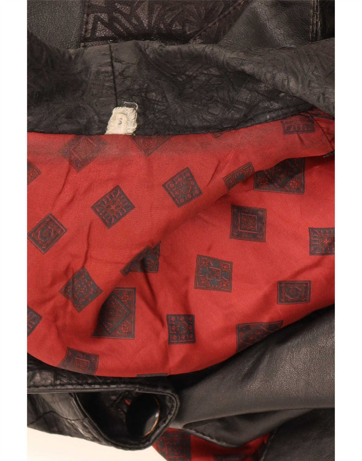 veste en cuir surdimensionnée femme vintage UK 10 Petit Noir