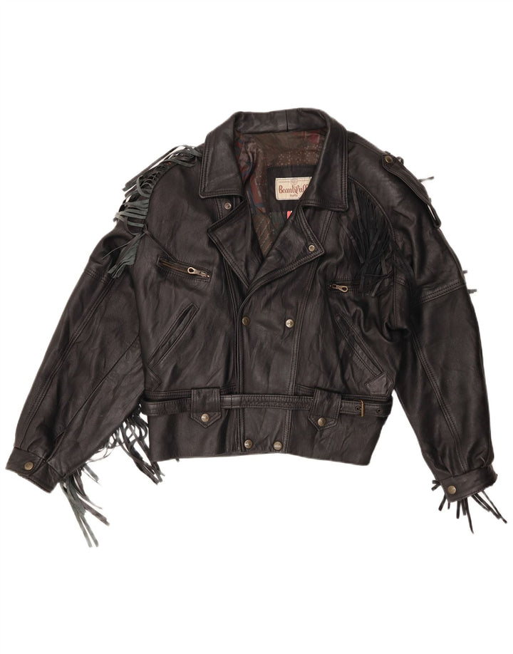 veste motard en cuir homme vintage UK 40 Grand Noir