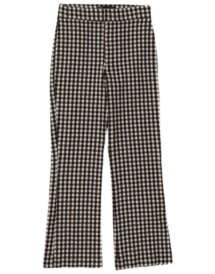 Zara Pantalon décontracté bootcut pour femme Petit W26 L25 Viscose vichy noir