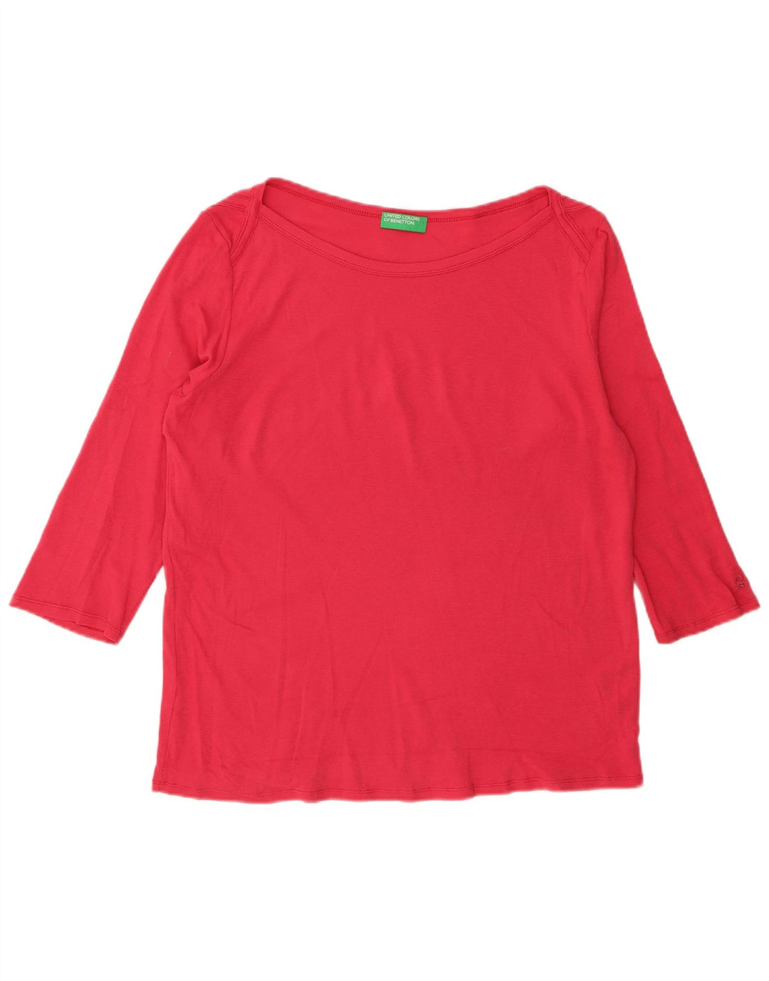 BENETTON Haut Femme Manches 3/4 UK 14 Large Rouge