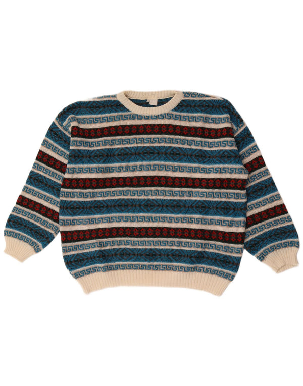 vintage Mens Crew Neck Jumper Sweater XL Multicolore Géométrique