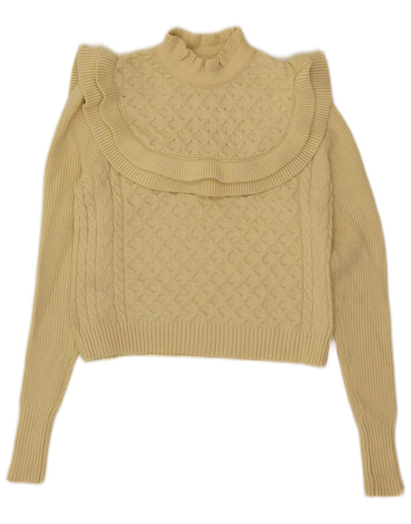 Zara Pull court à col roulé pour femme UK 10 Petite viscose jaune