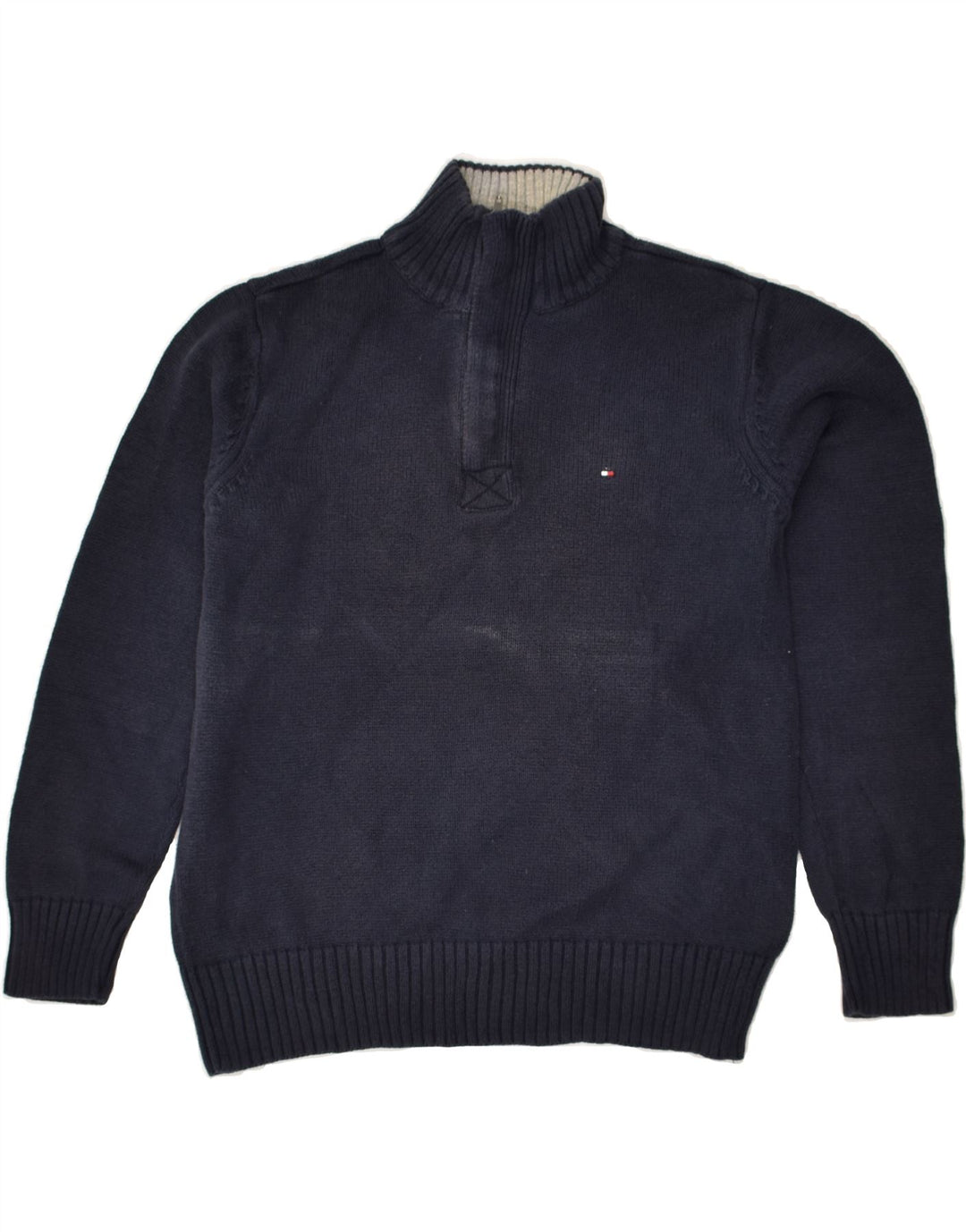 TOMMY HILFIGER Boys Zip Neck Jumper Sweater 8-9 Years Small Navy Blue | Vintage Tommy Hilfiger | Thrift | Second-Hand Tommy Hilfiger | Used Clothing | Messina Hembry 