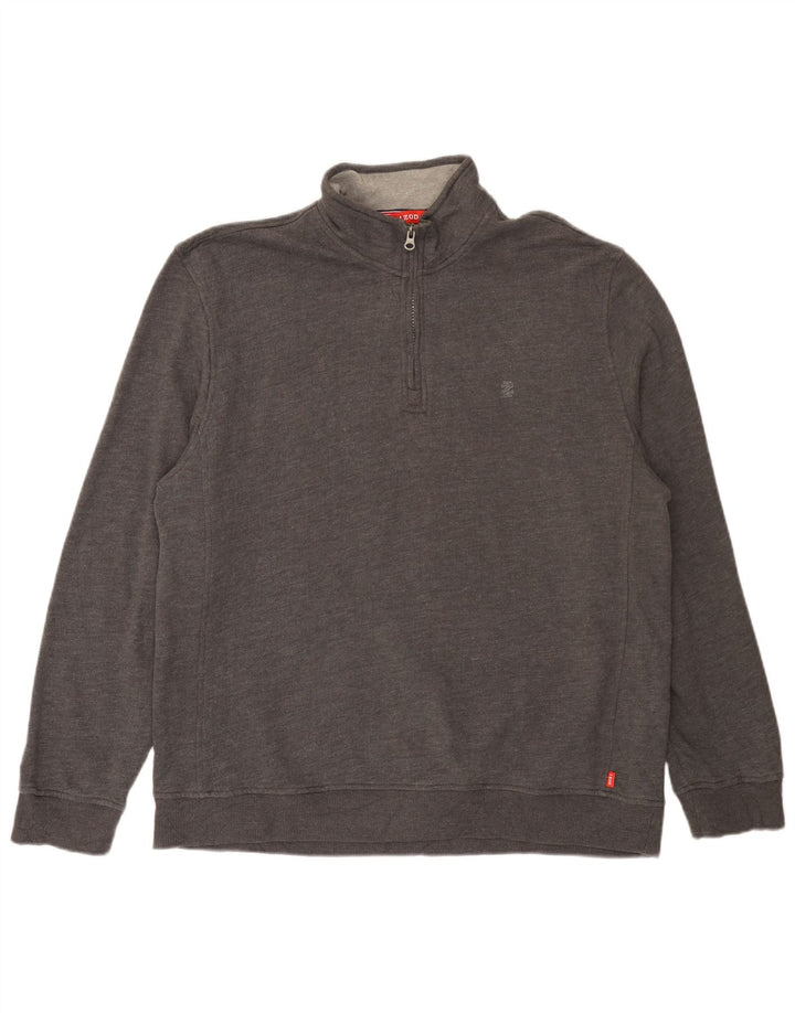 IZOD Sweat-shirt col zippé pour homme en coton gris Taille L