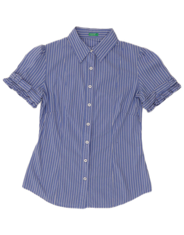 Benetton Chemise à manches courtes pour femme UK 10 Petit Bleu Rayé