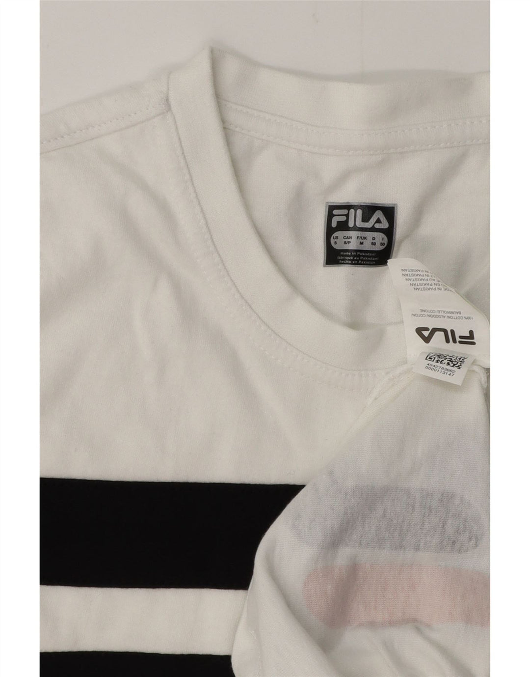 FILA T-Shirt Graphique Homme Blanc Rayé Coton Moyen