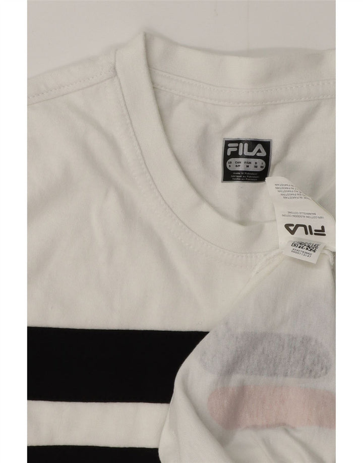 FILA T-Shirt Graphique Homme Blanc Rayé Coton Moyen