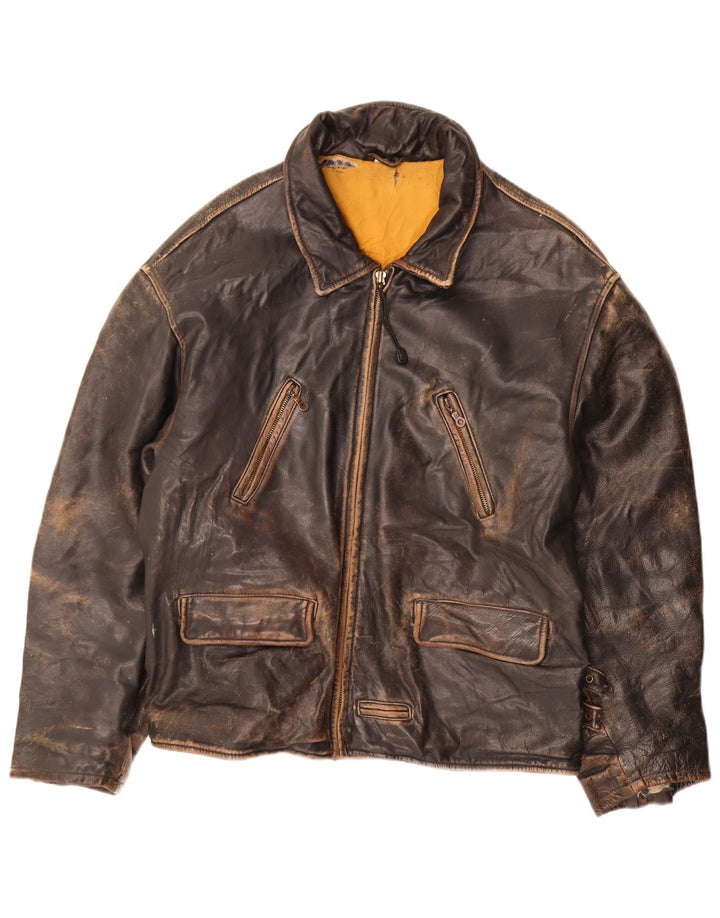 veste en cuir homme vintage UK 44 2XL Marron