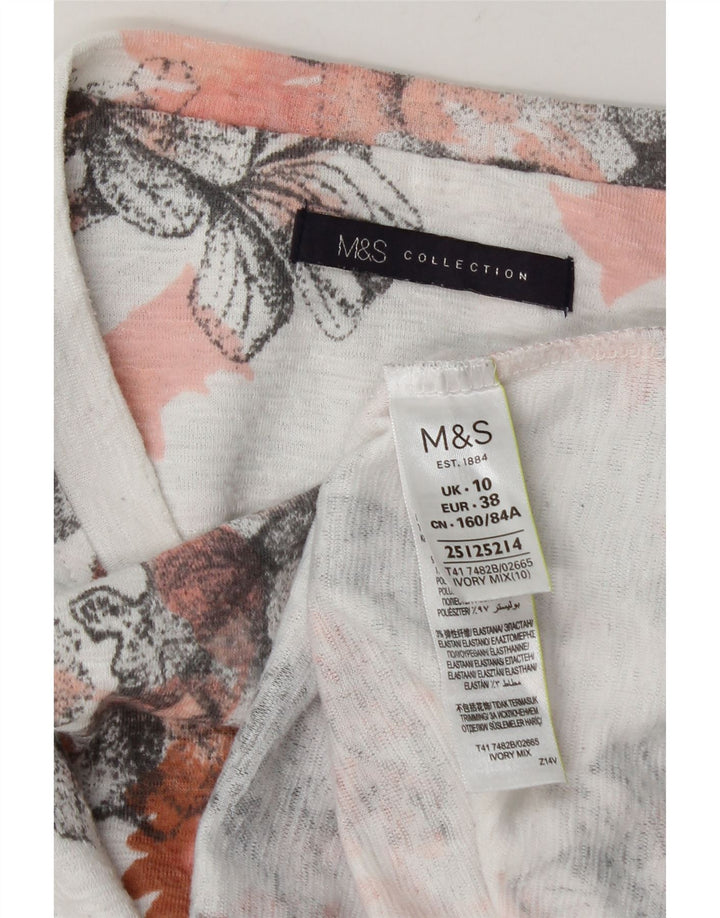 Marks & Spencer Haut surdimensionné à manches longues pour femme UK 10 Petit motif floral blanc