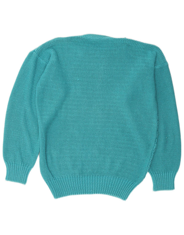 vintage Femme Crew Neck Jumper Pull EU 36/38 Coton Bleu Moyen