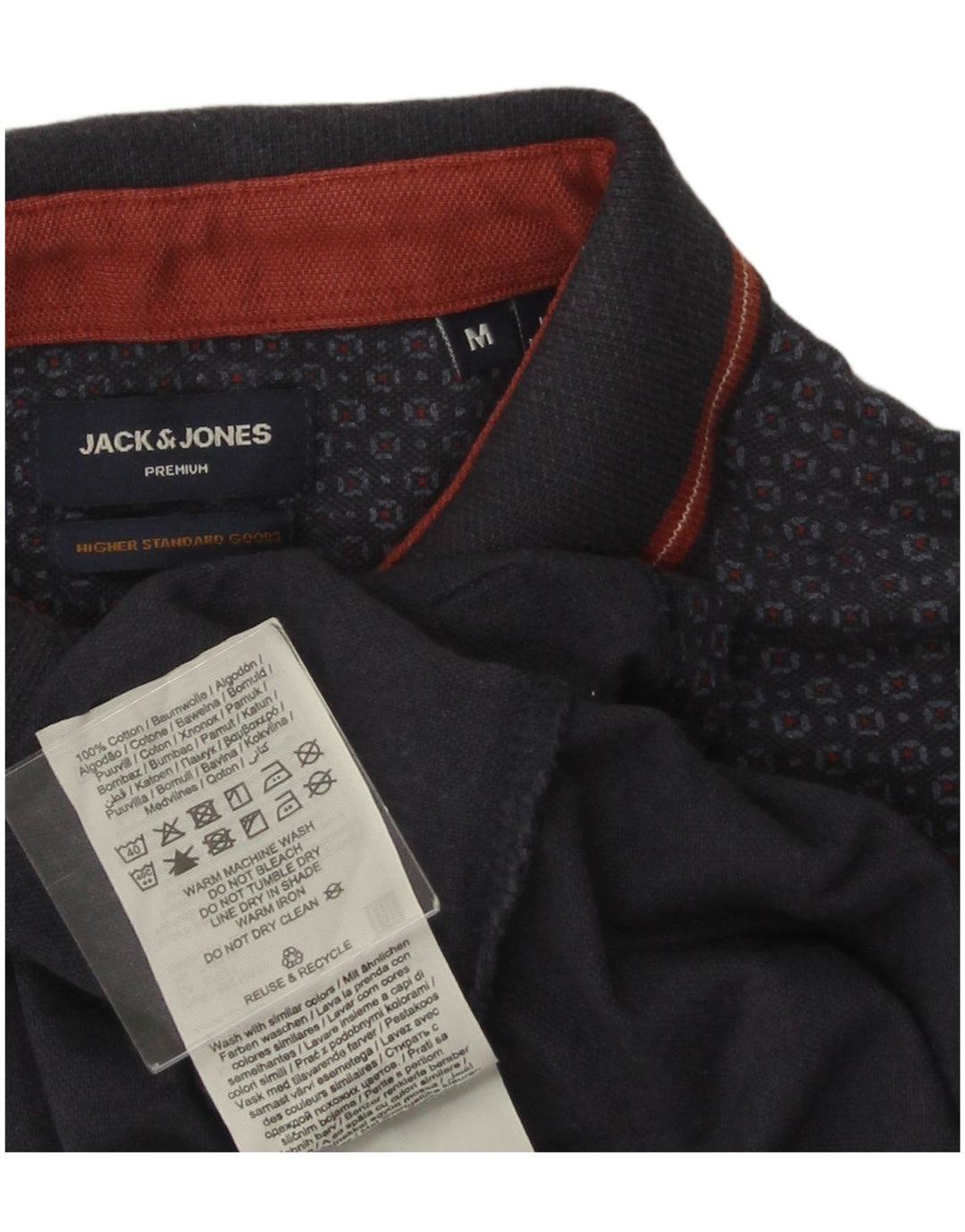 JACK & JONES Polo Premium Homme Bleu Marine Moyen Coton Géométrique