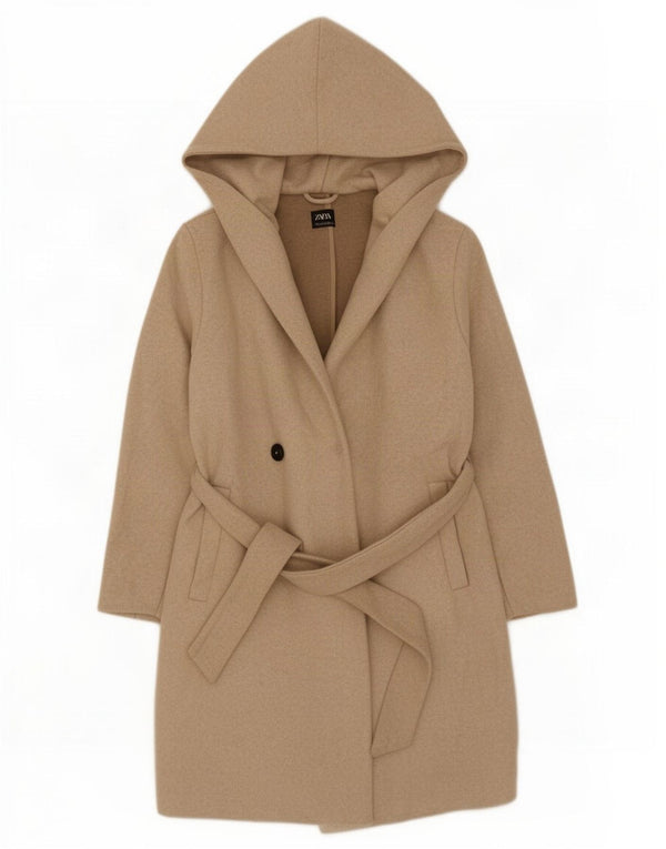 Zara Manteau à capuche pour femme UK 10 Small Beige Polyester