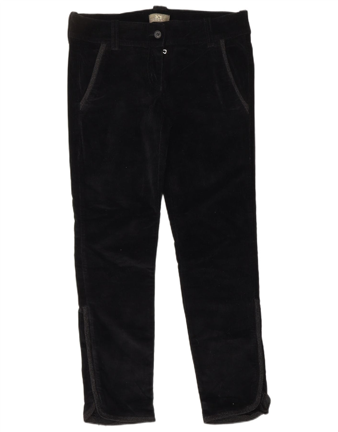 ICEBERG Pantalon Droit Femme En Velours Côtelé W28 L27 Coton Noir