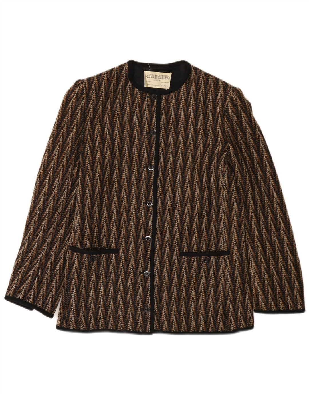 JAEGER Veste blazer à 7 boutons pour femme UK 8 Petite laine à chevrons marron