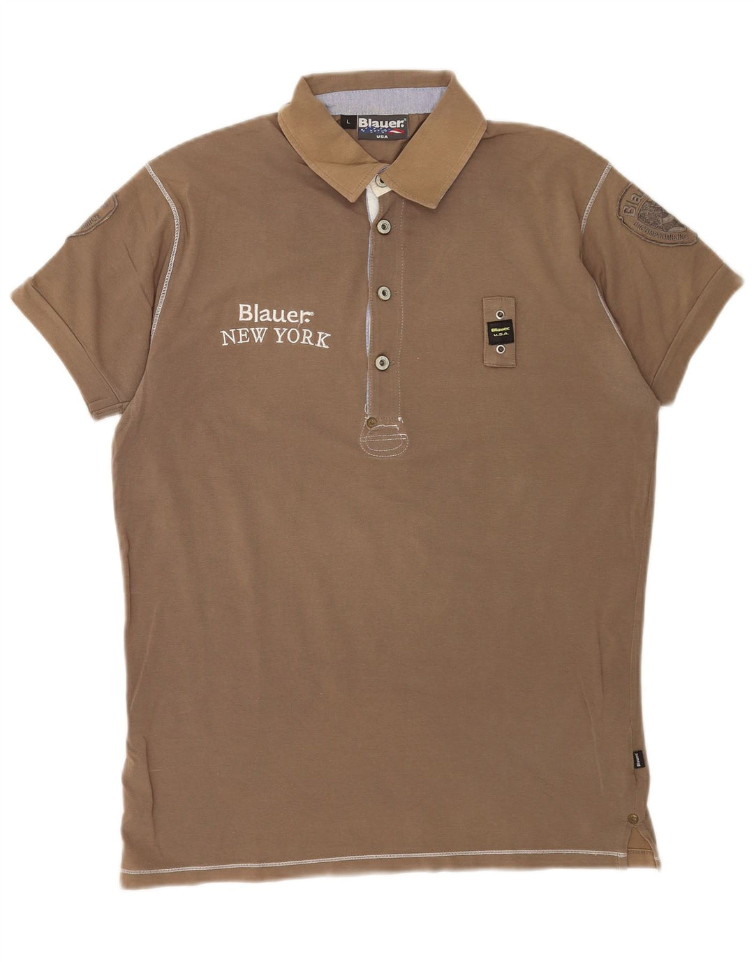 Blauer Polo Graphique Homme Grand Marron
