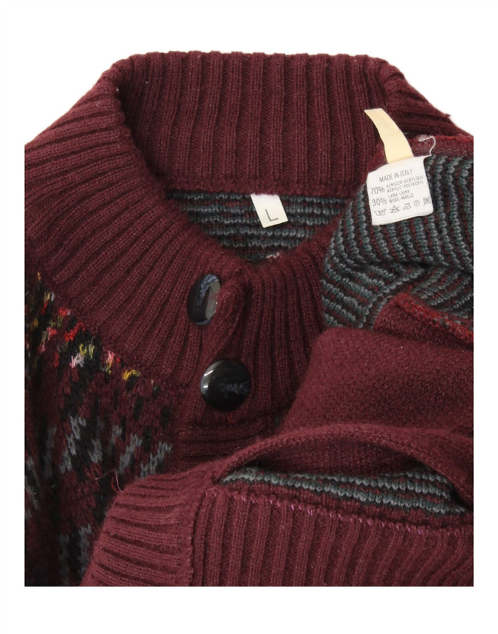 VINTAGE Homme Cardigan Pull Grand Marron Géométrique Acrylique