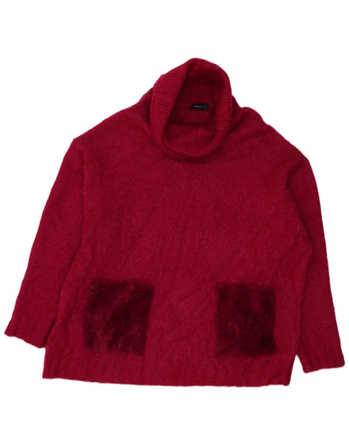 Zara Pull surdimensionné à col roulé pour femme UK 14 Acrylique rose moyen