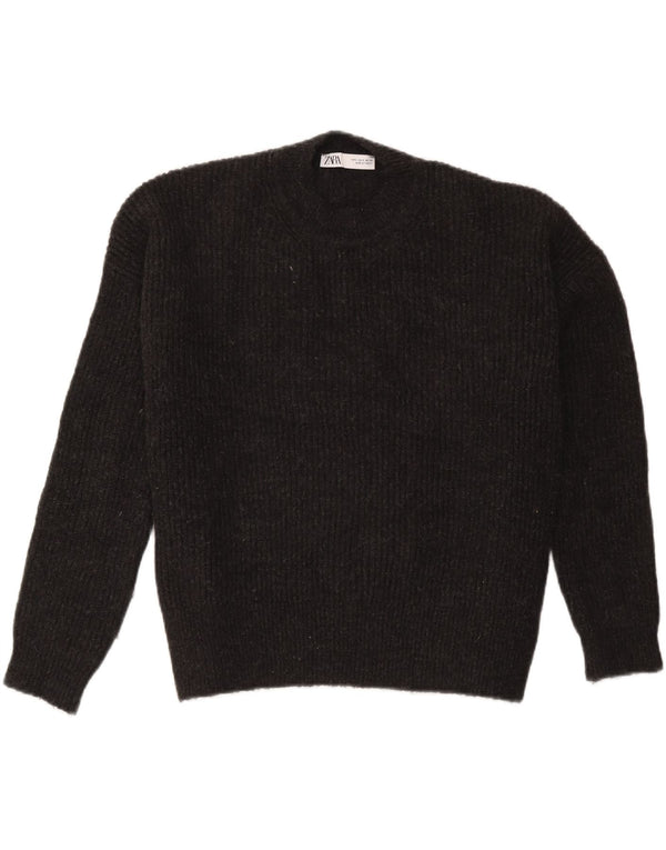 Zara Pull surdimensionné à col rond pour femme UK 10 Petit noir moucheté
