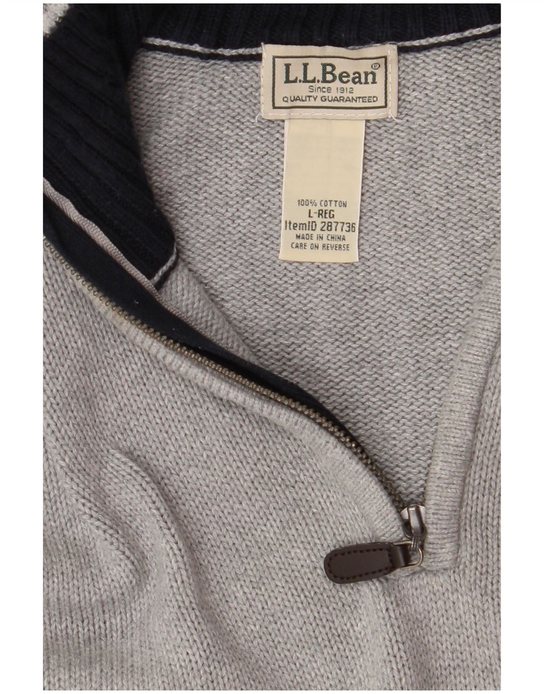 L.L.BEAN Pull col zippé pour homme en coton gris Taille L