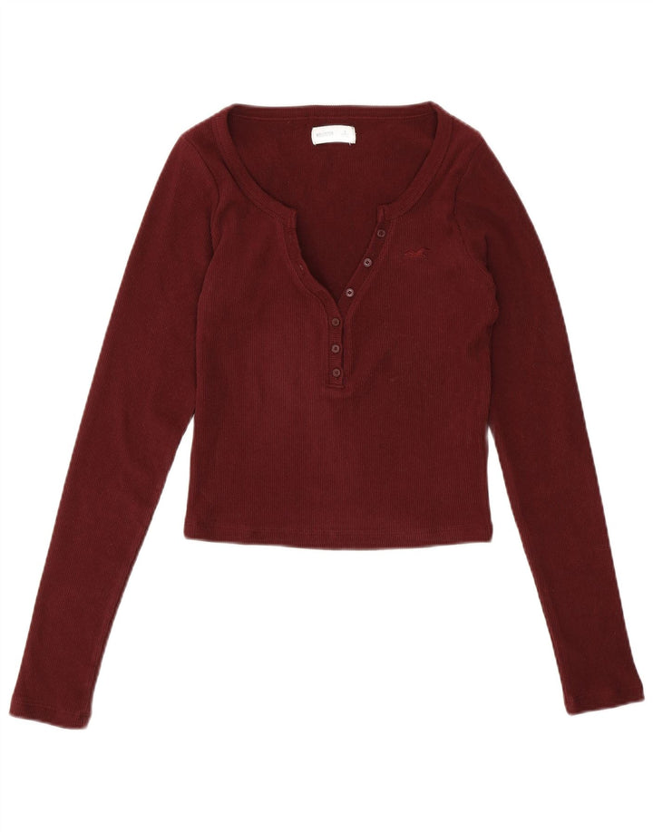 Hollister Haut court à manches longues pour femme UK 8 Small Bordeaux Polyester