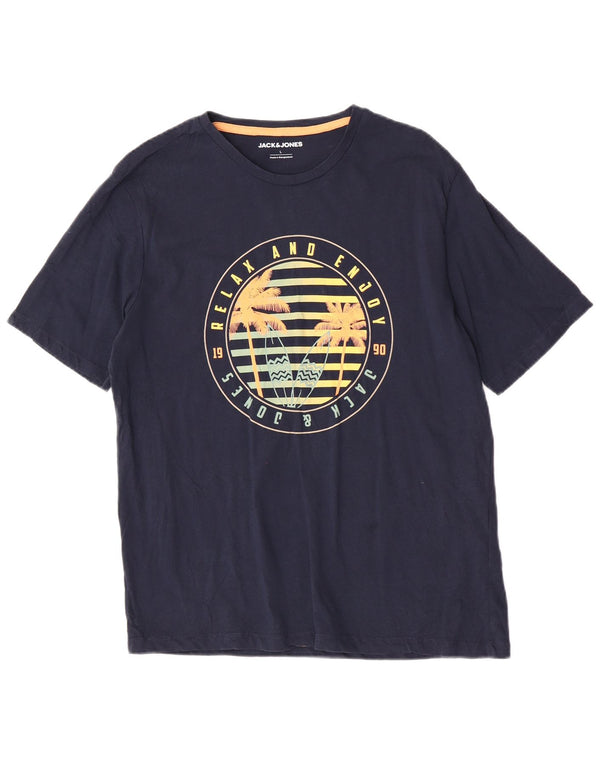 Jack & Jones T-Shirt Graphique Homme Grand Bleu Marine Coton