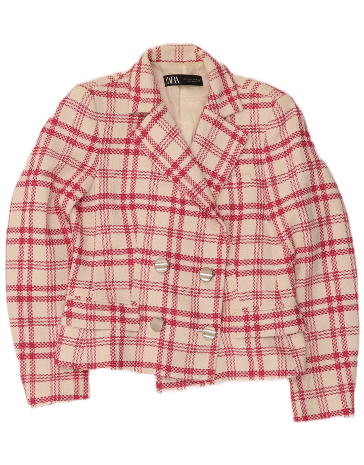 Zara Blazer croisé pour femme UK 10 Petit carreaux blancs
