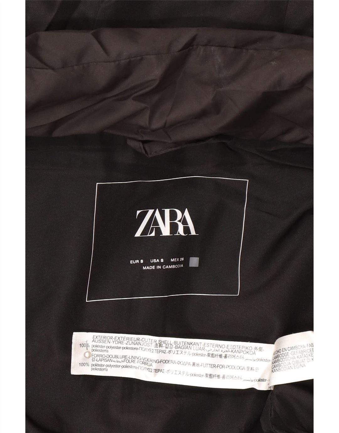 Zara Manteau rembourré sans manches à capuche pour femme UK 14 Polyester noir moyen