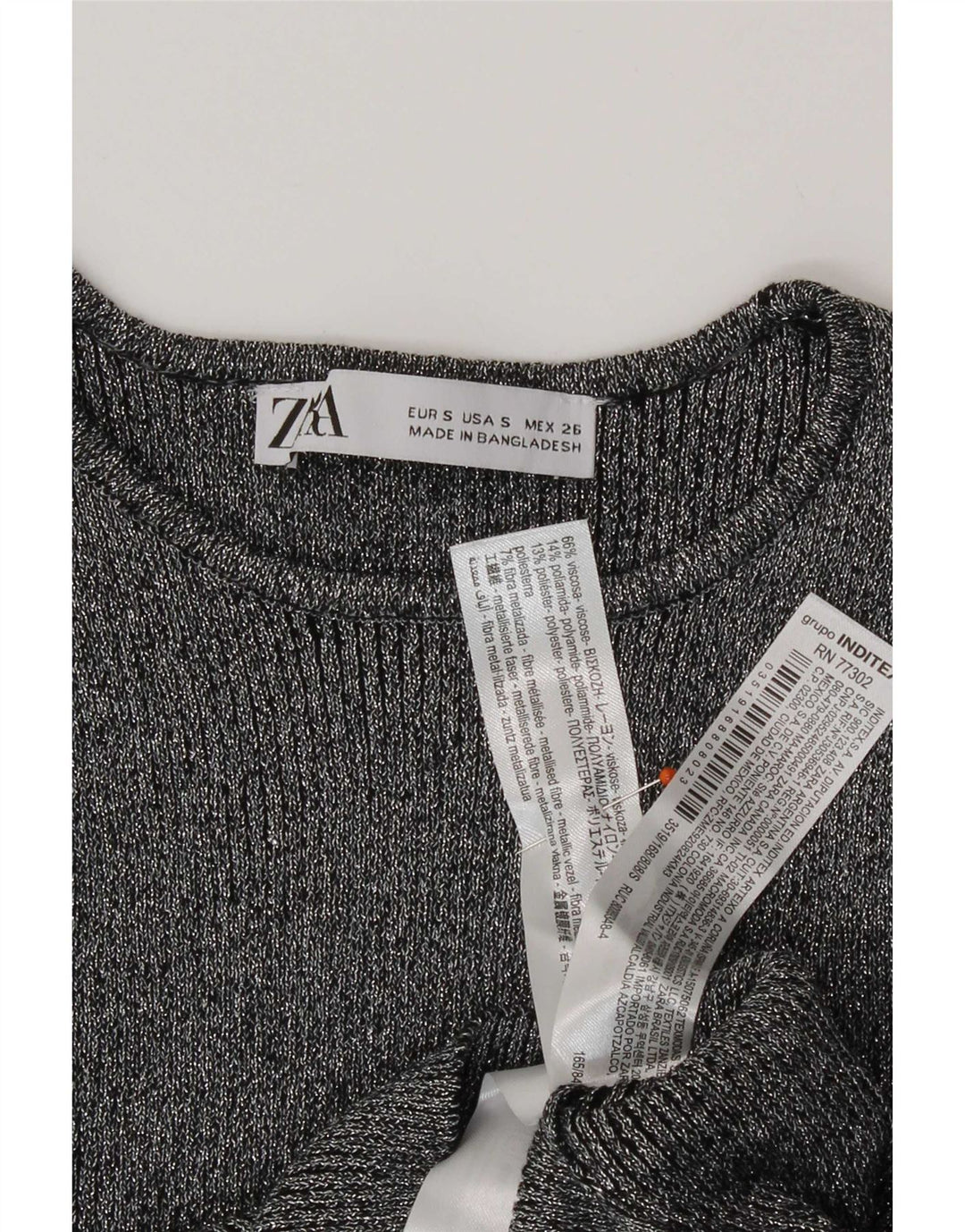Zara Womens Crop Blouse Top UK 8 Small Viscose mouchetée argentée
