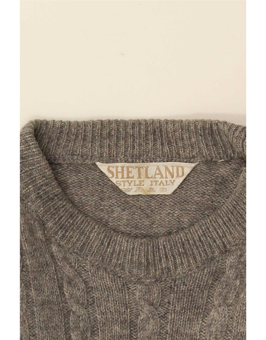 vintage Mens Crew Neck Jumper Pull Moyen Gris Géométrique Laine