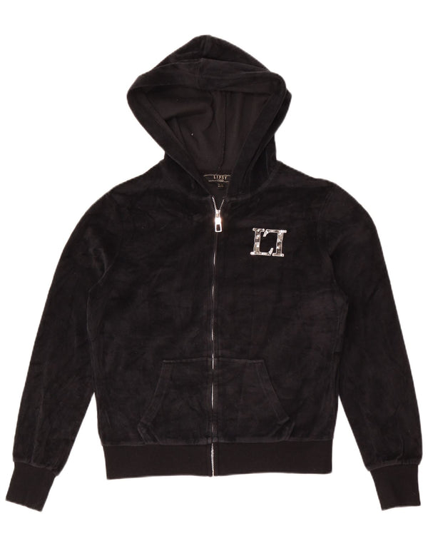 Lipsy Pull à capuche zippé en velours pour femme UK 14 Large Noir Coton