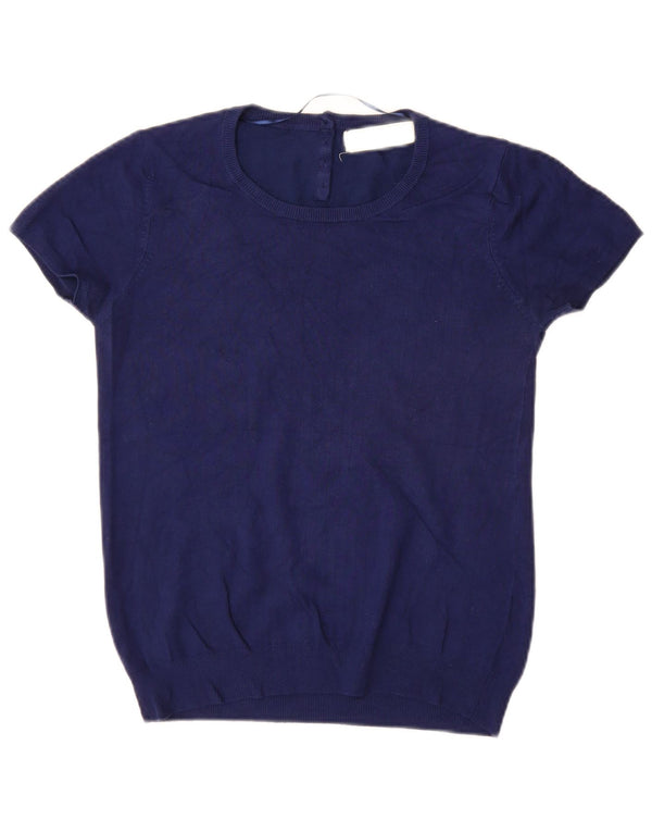 Zara Pull à manches courtes et col rond pour femme UK 12 Bleu marine moyen