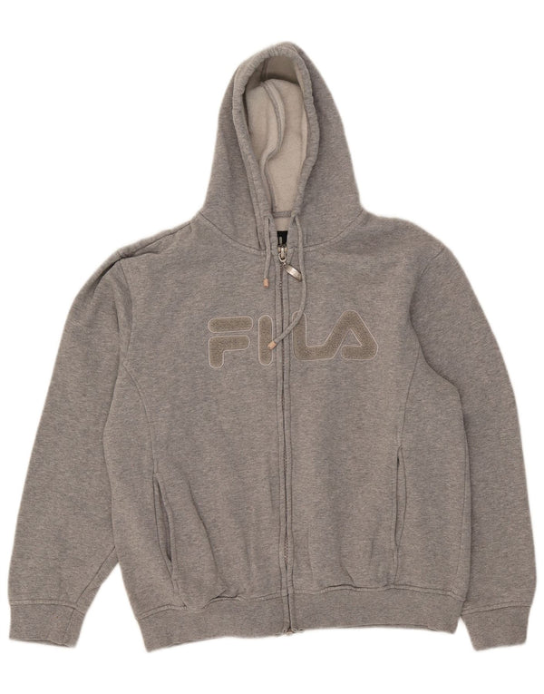 Fila Pull à capuche zippé graphique pour femme UK 16 Large Gris Coton