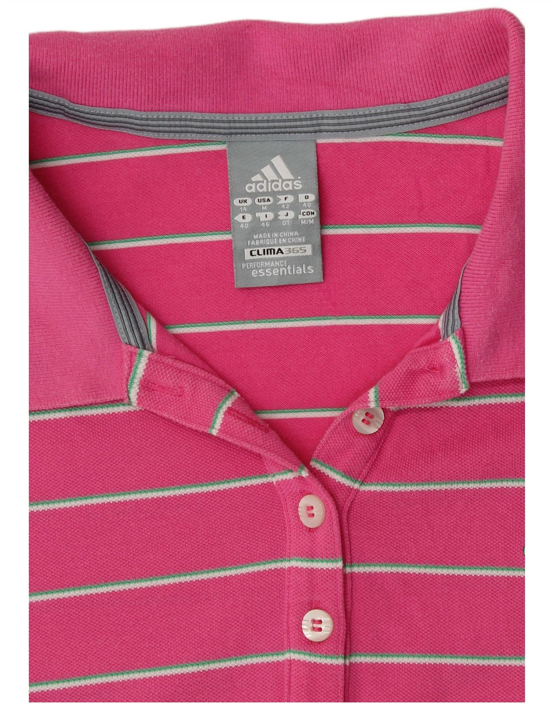 ADIDAS Polo Clima 365 pour femme UK 14 Rose moyen rayé