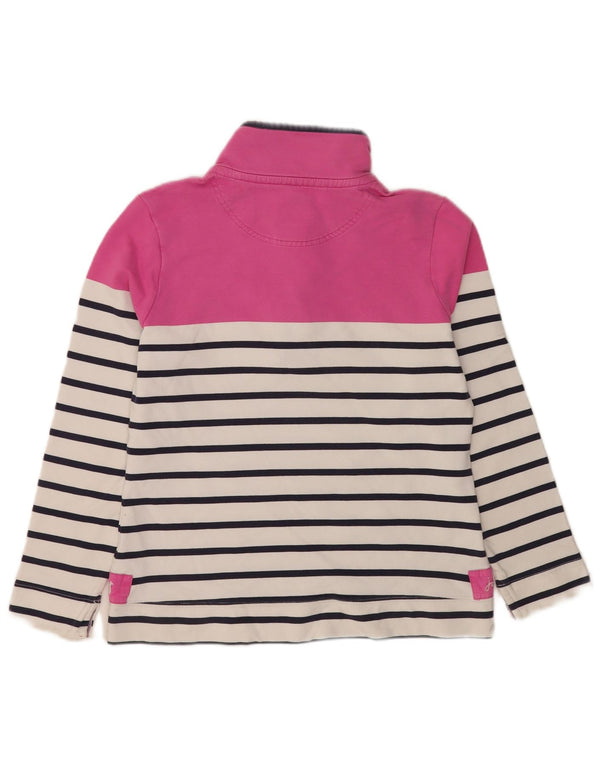 Joules Sweat-shirt à col zippé pour femme UK 12 en coton rayé rose moyen