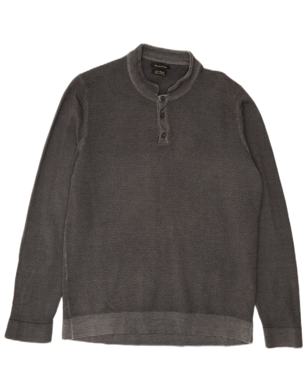 MASSIMO DUTTI Pull col boutonné pour homme 2XL Gris Laine mérinos