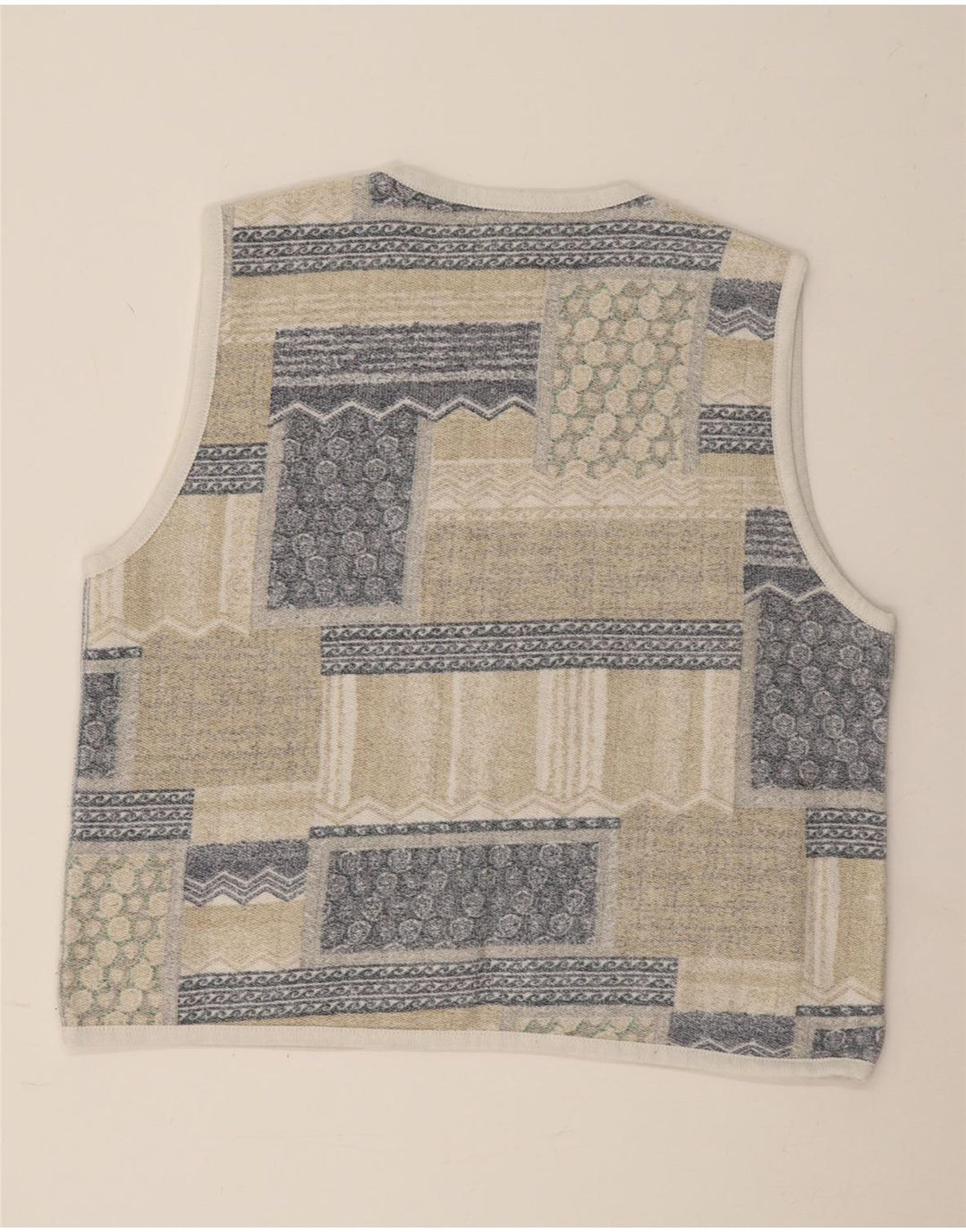 VINTAGE Gilet ouvert femme UK 18 XL Beige Patchwork