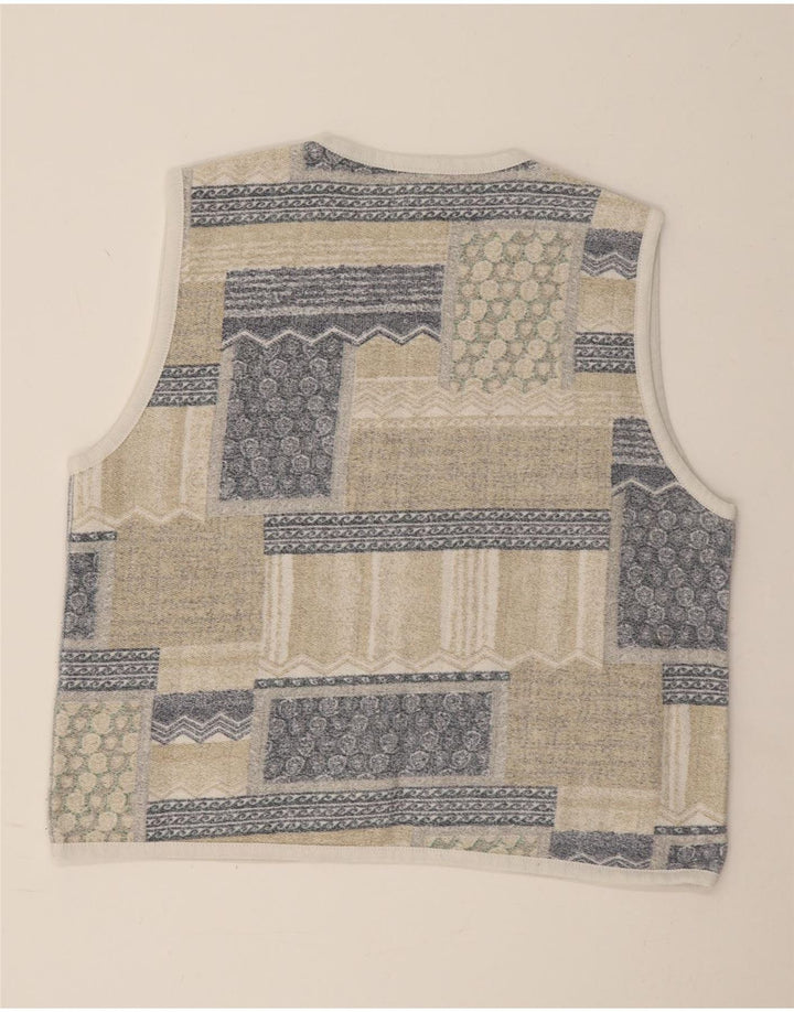 VINTAGE Gilet ouvert femme UK 18 XL Beige Patchwork