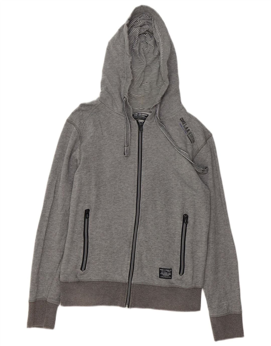 JACK & JONES Pull à capuche zippé graphique homme petit gris moucheté