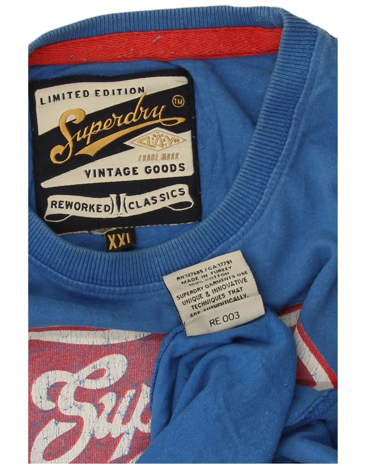 Superdry T-Shirt Graphique Homme Top 2XL Bleu Coton