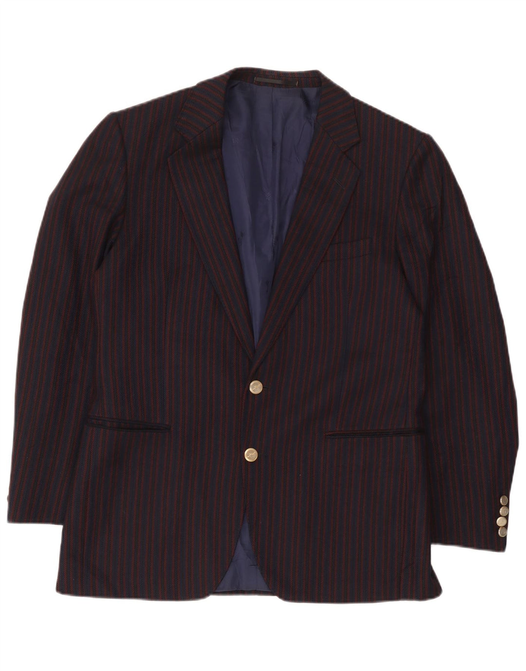 vintage Homme 2 Bouton Blazer Veste UK 38 Moyenne Bleu Marine Rayé Laine