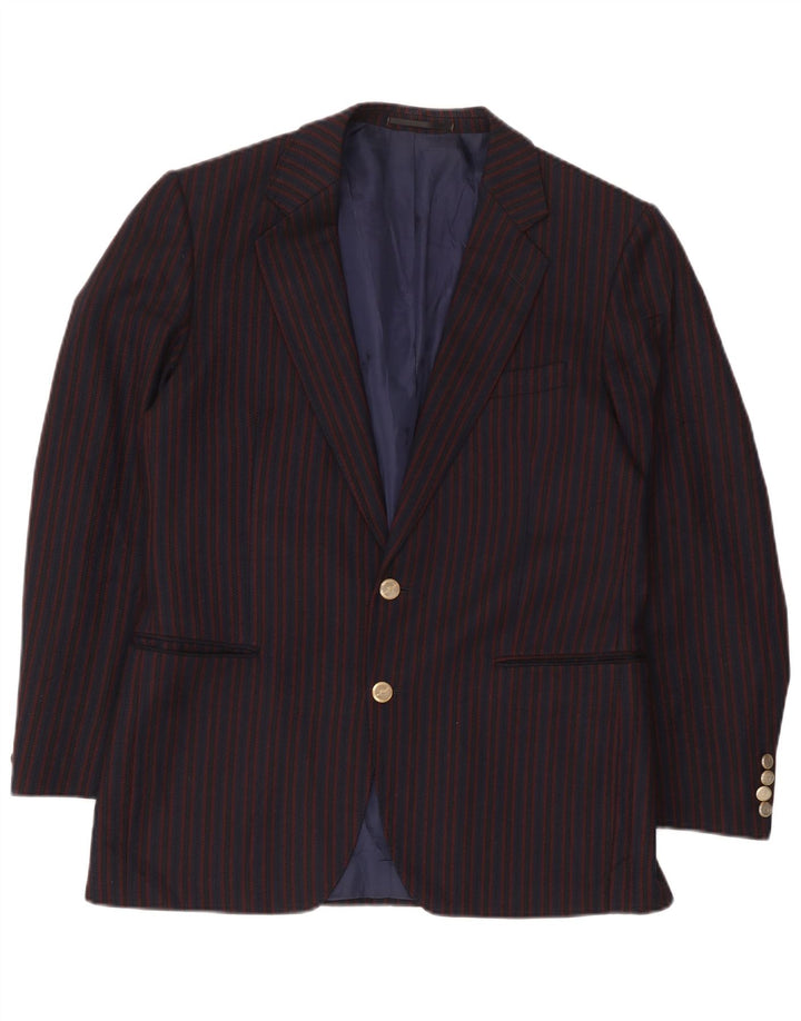 vintage Homme 2 Bouton Blazer Veste UK 38 Moyenne Bleu Marine Rayé Laine