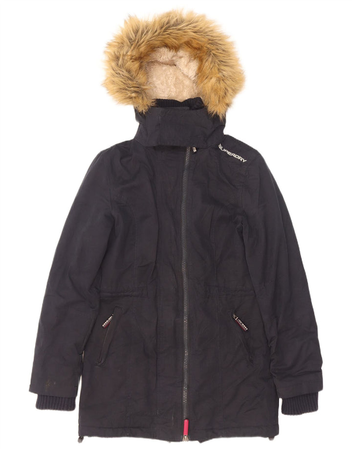 Superdry Veste à capuche Sherpa Parka pour femme UK 10 Small Bleu marine Polyester